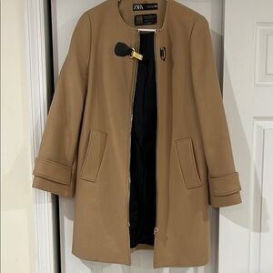 Zara Camel Tan Trench Coat with Gold Hardware